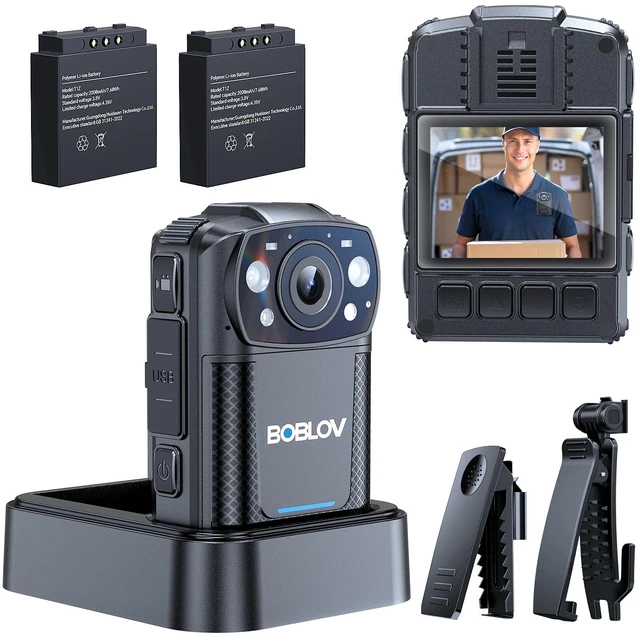 Main image of KJ26 2K Body Camera, Dual Battery&Charging Base, 15H Recording,256GB 2 * 2000mAh batteries, night vision and 360° rotatable clips for law enforcement, security, patrol and outdoor use
