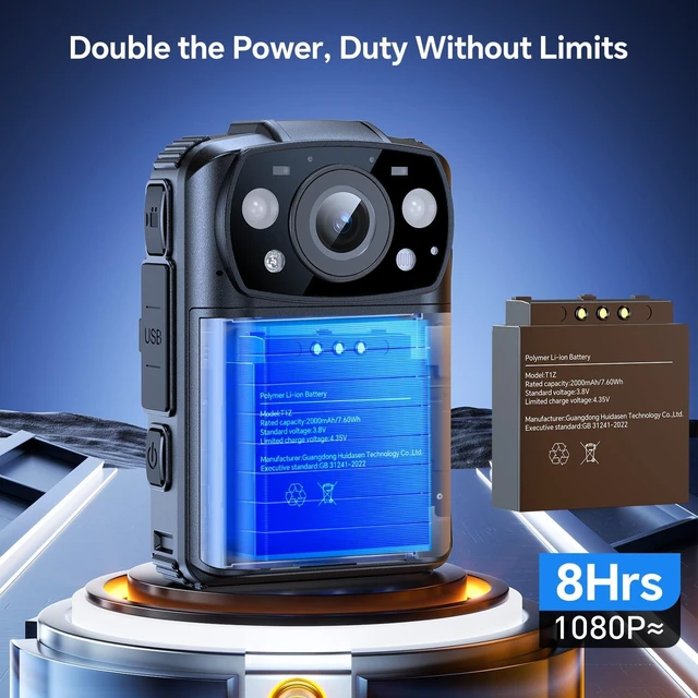 Alt view image 2 of 7 - KJ26 2K Body Camera, Dual Battery&Charging Base, 15H Recording,256GB 2 * 2000mAh batteries, night vision and 360° rotatable clips for law enforcement, security, patrol and outdoor use