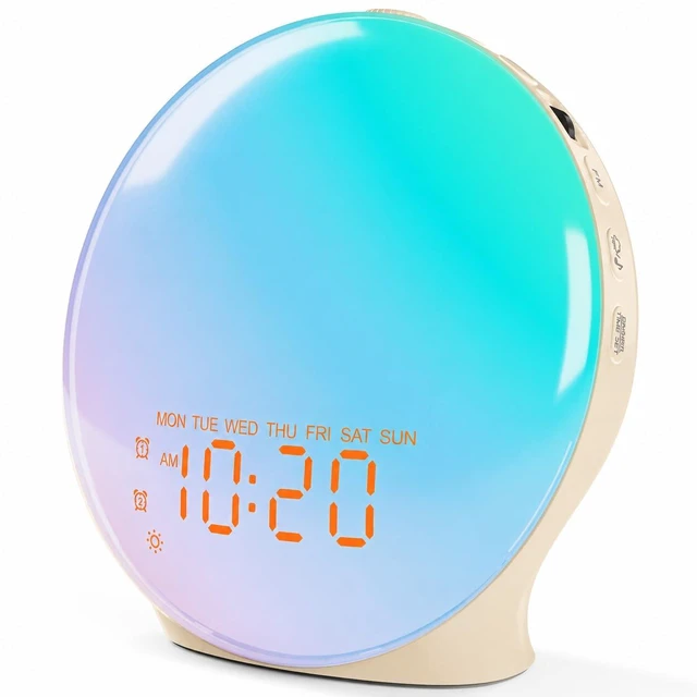 Main image of Full Screen Dimmer Sunrise Alarm Clocks for Bedrooms, Wake Up Light with FM Radio, 25 White Noise Sleep Sounds, Bluetooth Speaker, Dual Alarms Bedside Clock for Heavy Sleepers
