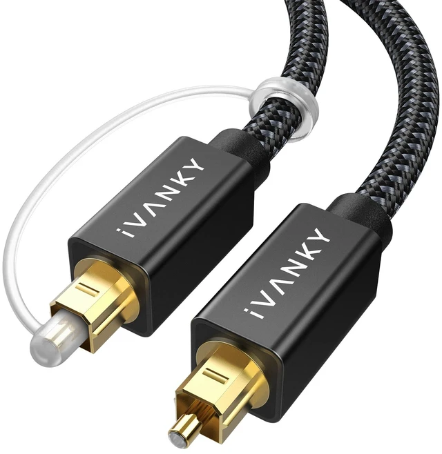 Main image of Optical Audio Cable 6ft, Toslink Fiber Optic S/PDIF Digital Audio 24K Gold-Plated, Braided, CL3 Rated, for Soundbar TV Samsung Xbox PS4 Sonos Home Cinema Stereo, Toray Original Fiber Core