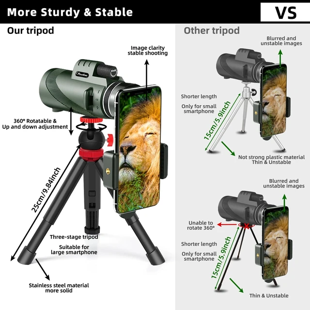 Alt view image 4 of 7 - 40X60 Monocular Telescope, High Power Monocular for Adults with Phone Adapter & Tripod & Hand Strap, Equipped with BAK4 Prism for Bird Watching