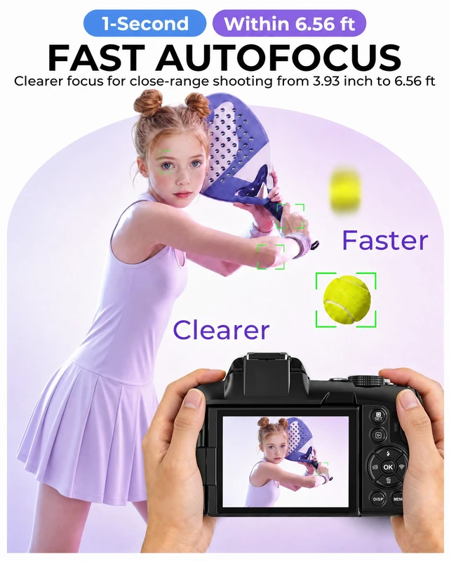 Alt view image 3 of 7 - Cameras for Photography 5K Digital Camera WiFi 80MP UHD Autofocus Vlogging 5K Camera for YouTube, Fast Autofocus, Travel Video Camara Beginner, 3" 270° Flip Screen, 18X Zoom, Memory Card, Lens Hood