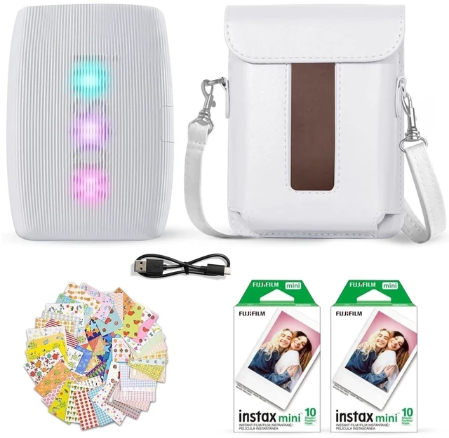 Main image of Instax Mini Link 3 Smartphone Printer Clay White + Fuji Film Value Pack (20 Sheets)+ Shutter Accessories Bundle, Incl. Protective Case, 20 Sticker Frames, USB Type C Cable