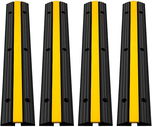 Main image of 4 Pack of 1-Channel Rubber Cable Protector Ramps Heavy Duty 18000Lbs Load Capacity Cable Wire Cord Cover Ramp Speed Bump Driveway Hose Cable Ramp Protective Cover