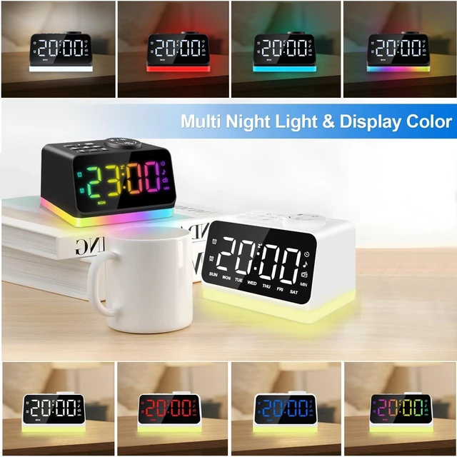 Alt view image 5 of 7 - Digital Alarm Clock with FM Radio for Bedroom, 8 Colors Night Light with 2 Charging Port, Sleep Sound Machines with Timer, Dual Alarm, Loud Alarm and Easy to Use for Seniors as Gift