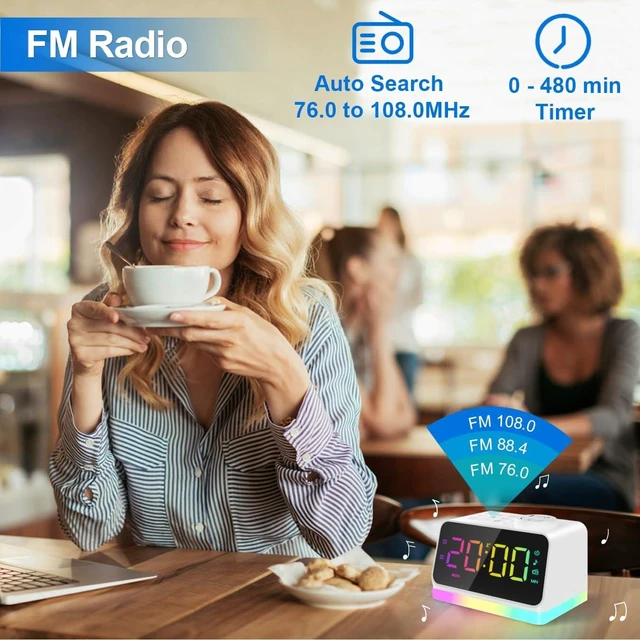 Alt view image 7 of 7 - Digital Alarm Clock with FM Radio for Bedroom, 8 Colors Night Light with 2 Charging Port, Sleep Sound Machines with Timer, Dual Alarm, Loud Alarm and Easy to Use for Seniors as Gift