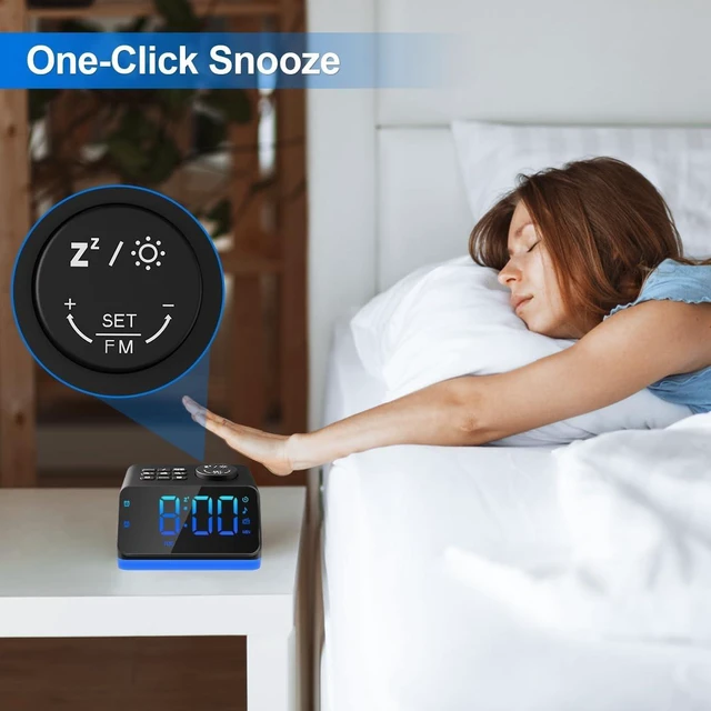 Alt view image 3 of 7 - Digital Alarm Clock with FM Radio for Bedroom, 8 Colors Night Light with Charging Port, Sleep Sound Machines with Timer, Dual Alarm (Black with RGB Font)