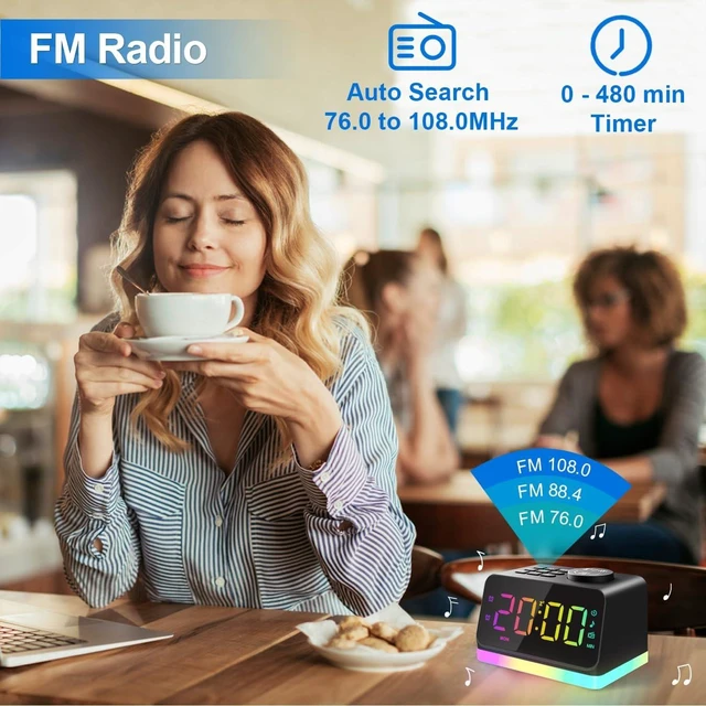 Alt view image 6 of 7 - Digital Alarm Clock with FM Radio for Bedroom, 8 Colors Night Light with Charging Port, Sleep Sound Machines with Timer, Dual Alarm (Black with RGB Font)
