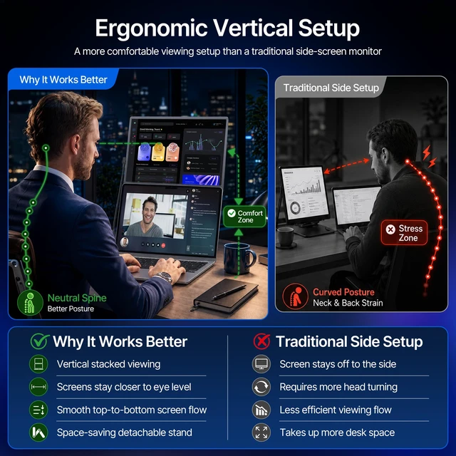 Alt view image 2 of 7 - Laptop Screen Extender 15.6", 5 Modes & Detachable Slim Portable Monitor FHD 1080P, Fit for 12-17.3" Laptops, Plug & Play, Height Adjustable & Slide-rail Dual Travel Monitor Extender for Wins/Mac