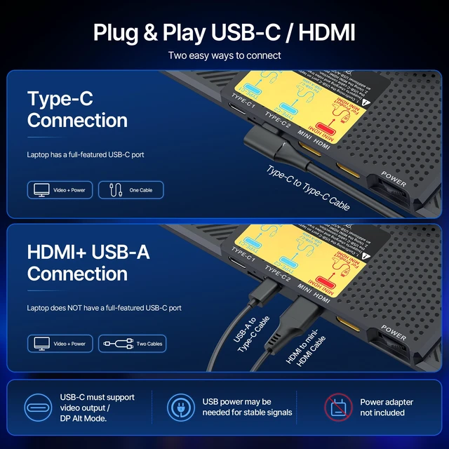 Alt view image 6 of 7 - Laptop Screen Extender 15.6", 5 Modes & Detachable Slim Portable Monitor FHD 1080P, Fit for 12-17.3" Laptops, Plug & Play, Height Adjustable & Slide-rail Dual Travel Monitor Extender for Wins/Mac