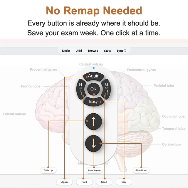 Alt view image 3 of 7 - Remote for Anki,No Remap,Compatible with Mac,PC,iOS,Android,White Screen-Matched Button Labels, Fast Pair, No Add-ons, For Mac/iPad/iPhone/Android/Windows, Portable Design