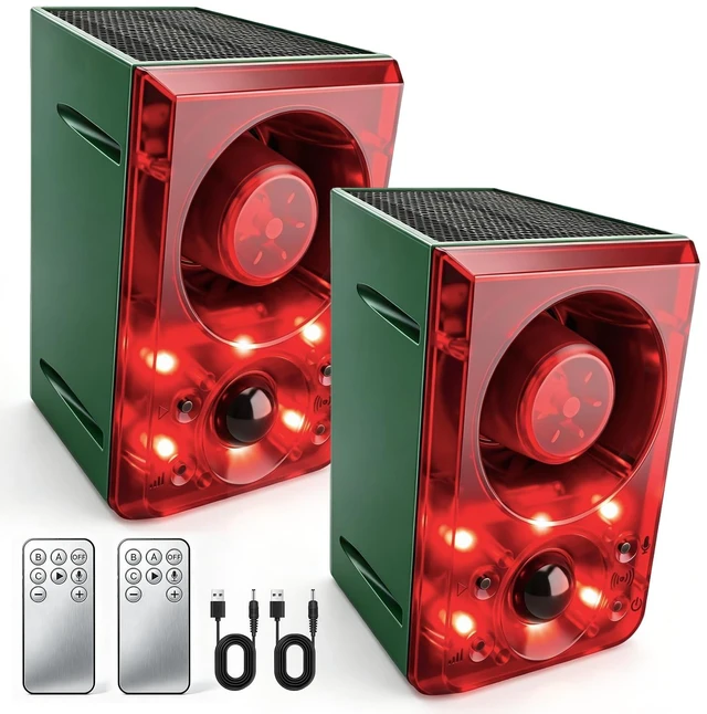 Main image of Solar Outdoor Motion Sensor Alarm Dog Barking Gunshot Sound 130dB Support Recording and Adjustable Volume,Loud Noise Maker 3 Work Modes Strobe Light for Home, Villa, Farm, Barn (2pack)