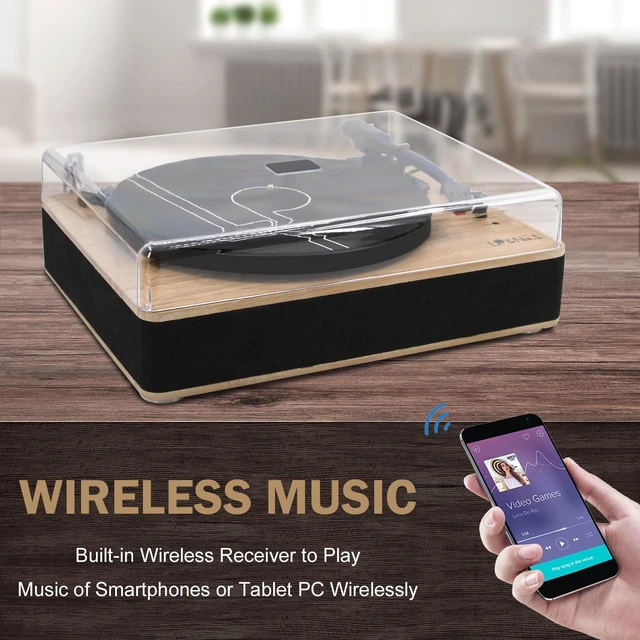 Alt view image 2 of 7 - 9-in-1 Bluetooth Vinyl Record Player with Built-in Speakers LP Player,USB Play&Recording, Pitch Control,3 SpeedsAUX IN,Rca Out,Headphones Out