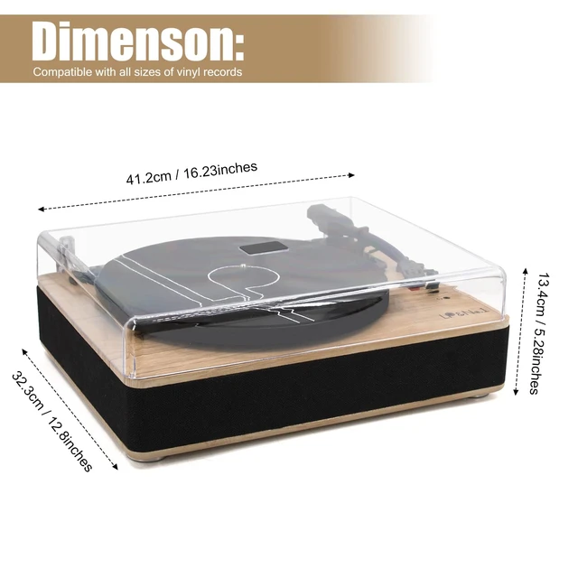 Alt view image 6 of 7 - 9-in-1 Bluetooth Vinyl Record Player with Built-in Speakers LP Player,USB Play&Recording, Pitch Control,3 SpeedsAUX IN,Rca Out,Headphones Out