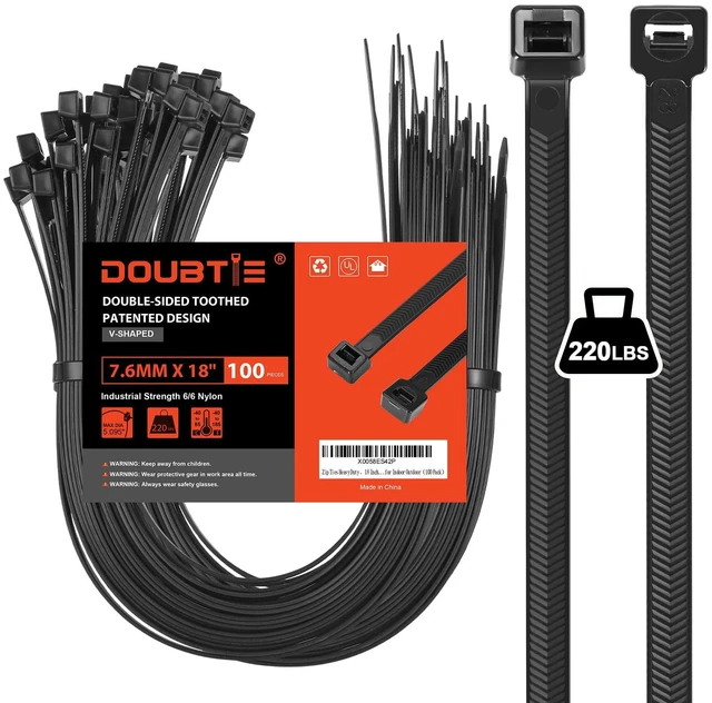 Main image of Zip Ties Heavy Duty 18 Inch V-Shaped Toothed Double Sided With 220 LBS Tensile Strength Cable Wire Ties Adjustable More Durable Nylon Tie Wraps for Indoor Outdoor100 Pack