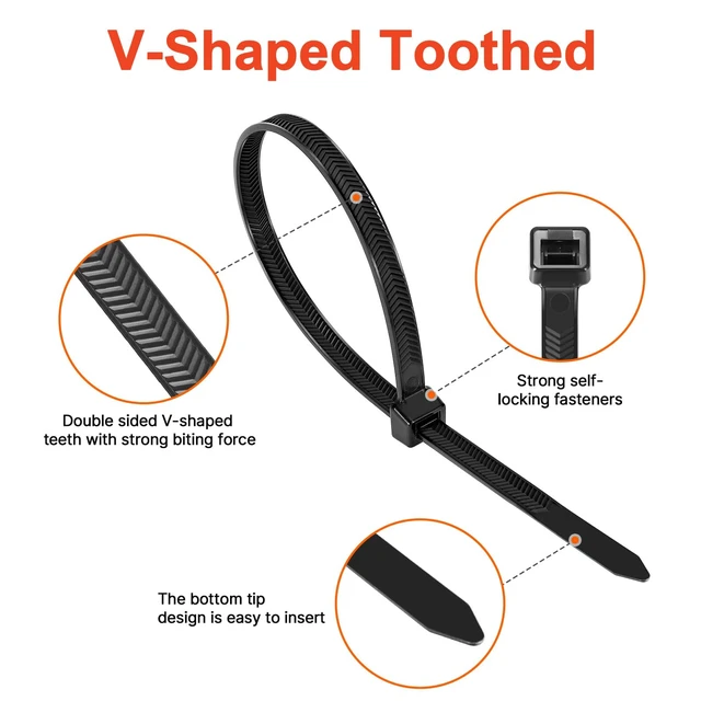 Alt view image 2 of 7 - Zip Ties Heavy Duty 18 Inch V-Shaped Toothed Double Sided With 220 LBS Tensile Strength Cable Wire Ties Adjustable More Durable Nylon Tie Wraps for Indoor Outdoor100 Pack