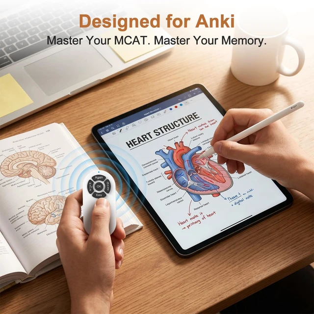 Alt view image 2 of 7 - Remote for Anki,No Remap,Compatible with Mac,PC,iOS,Android,White Screen-Matched Button Labels, Fast Pair, No Add-ons, For Mac/iPad/iPhone/Android/Windows, Portable Design