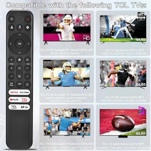 Alt view image 2 of 7 - for TCL Google TV Voice Remote,Smart Replacement for TCL TV Remote Control Compatible with TCL QM8/QM7/S5//Q7/Q6/Q5 4K UHD HDR LED QLED LED Smart TVs,with NTFLX /Prm Video/YuTobe/TCL/Aple TV Buttons