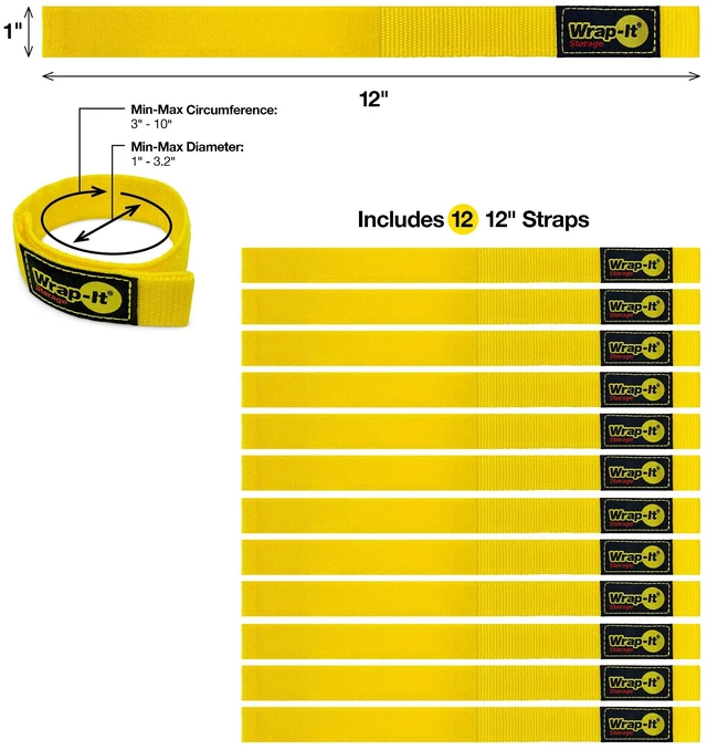 Alt view image 3 of 7 - Quick-Straps by - 12" (12 Pack) Yellow - Extension Cord Holder for RV and Boat Organizing