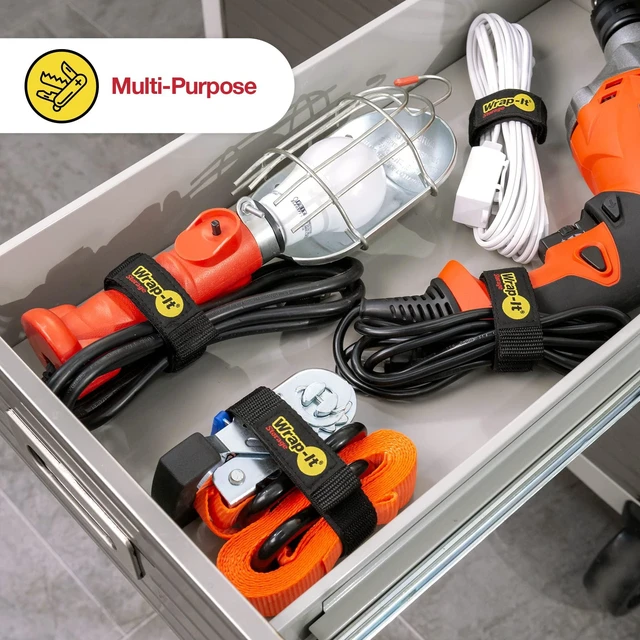 Alt view image 4 of 7 - Quick-Straps by 12 (12-Pack) Black Hook and Loop Cord Wraps for Cable Storage and Organization