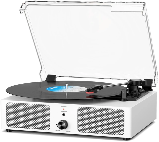 Main image of Vintage Wooden Record Player with Bluetooth 3-Speed Belt-Driven Turntable Built-in Speakers, Beginner Friendly Retro Phonograph for Home Decor, for Vinyl Enthusiasts White
