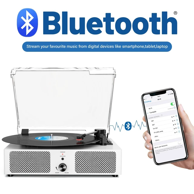 Alt view image 2 of 7 - Vintage Wooden Record Player with Bluetooth 3-Speed Belt-Driven Turntable Built-in Speakers, Beginner Friendly Retro Phonograph for Home Decor, for Vinyl Enthusiasts White