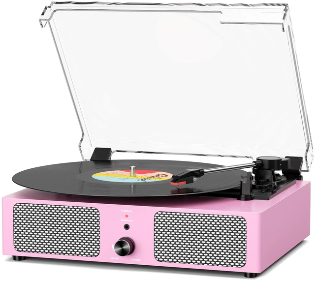 Main image of Vintage Wooden Record Player with Bluetooth 3-Speed Belt-Driven Turntable Built-in Speakers, Beginner Friendly Retro Phonograph for Home Decor, for Vinyl Enthusiasts (Pink)