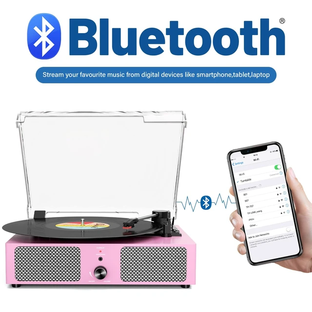 Alt view image 2 of 7 - Vintage Wooden Record Player with Bluetooth 3-Speed Belt-Driven Turntable Built-in Speakers, Beginner Friendly Retro Phonograph for Home Decor, for Vinyl Enthusiasts (Pink)