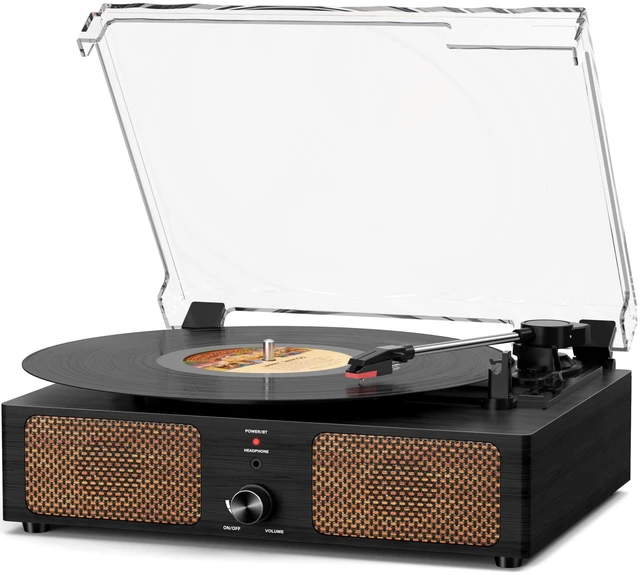 Main image of Vintage Wooden Record Player with Bluetooth 3-Speed Belt-Driven Turntable Built-in Speakers, Beginner Friendly Retro Phonograph for Home Decor, for Vinyl Enthusiasts Black