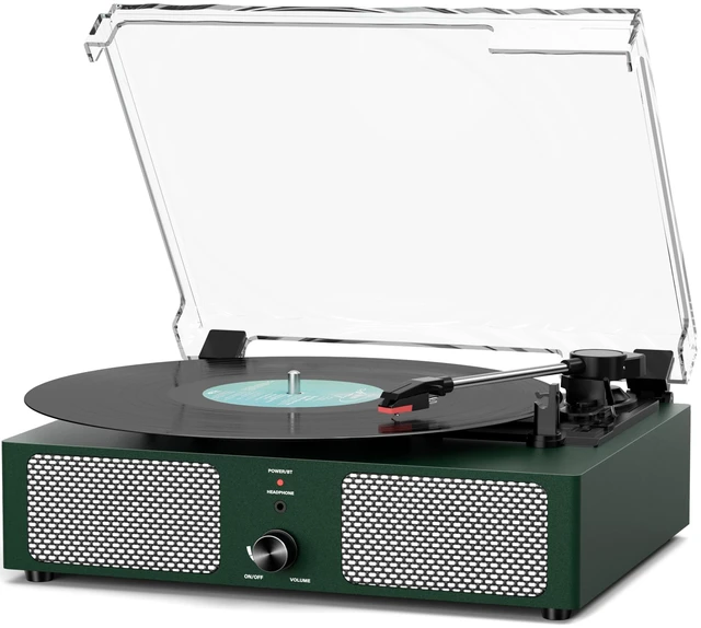 Main image of Vintage Wooden Record Player with Bluetooth 3-Speed Belt-Driven Turntable Built-in Speakers, Beginner Friendly Retro Phonograph for Home Decor, for Vinyl Enthusiasts (Emerald Green)