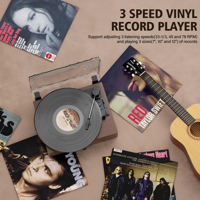 Alt view image 4 of 7 - Vinyl Record Player Turntable with Built-in Bluetooth Receiver & 2 Stereo Speakers, 3 Speed 3 Size Portable Retro Record Player for Entertainment and Home Decoration