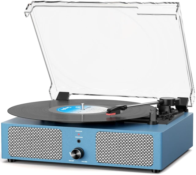 Main image of Vintage Wooden Record Player with Bluetooth 3-Speed Belt-Driven Turntable Built-in Speakers, Beginner Friendly Retro Phonograph for Home Decor, for Vinyl Enthusiasts (Frosted Blue)