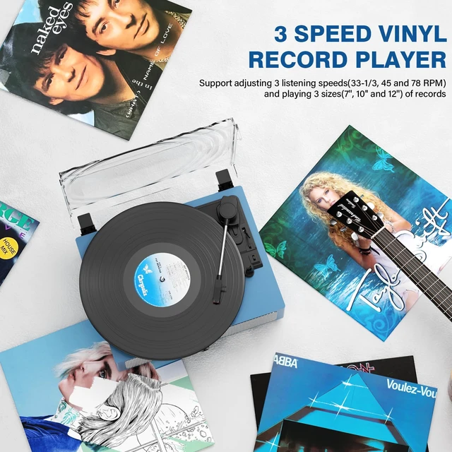Alt view image 4 of 7 - Vintage Wooden Record Player with Bluetooth 3-Speed Belt-Driven Turntable Built-in Speakers, Beginner Friendly Retro Phonograph for Home Decor, for Vinyl Enthusiasts (Frosted Blue)