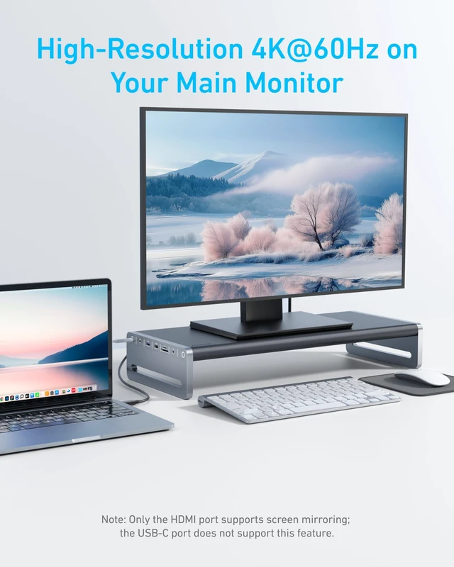 Alt view image 5 of 6 - USB-C Hub, 10-in-1 Aluminum Monitor Stand with 85W Max Charging 5Gbps USB Ports, 4K@60Hz HDMI, Built-in 3.3ft Cable, Clutter-Free Desk for MacBook, Dell and USB-C Devices