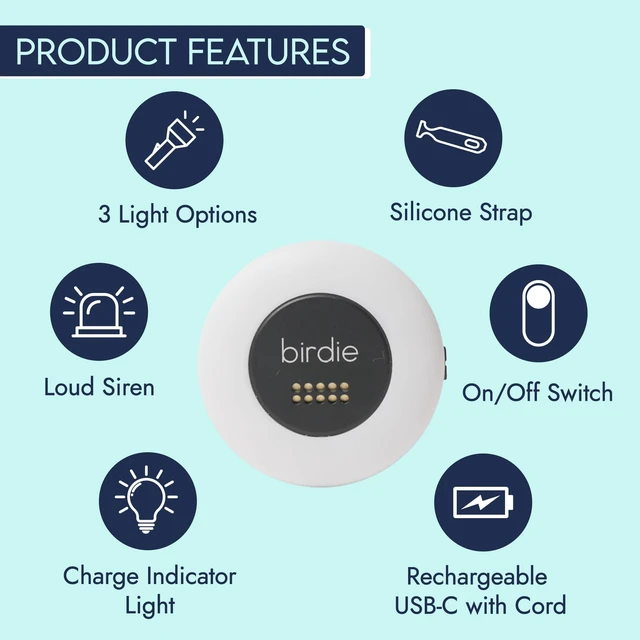Alt view image 2 of 7 - The Original Personal Safety Alarm Disc for Bikes, Hikes, and Late Nights - Loud Siren, LED Light for Extra Visibility, Rechargeable, Handsfree, Lightweight, Water Resistant (Charcoal)