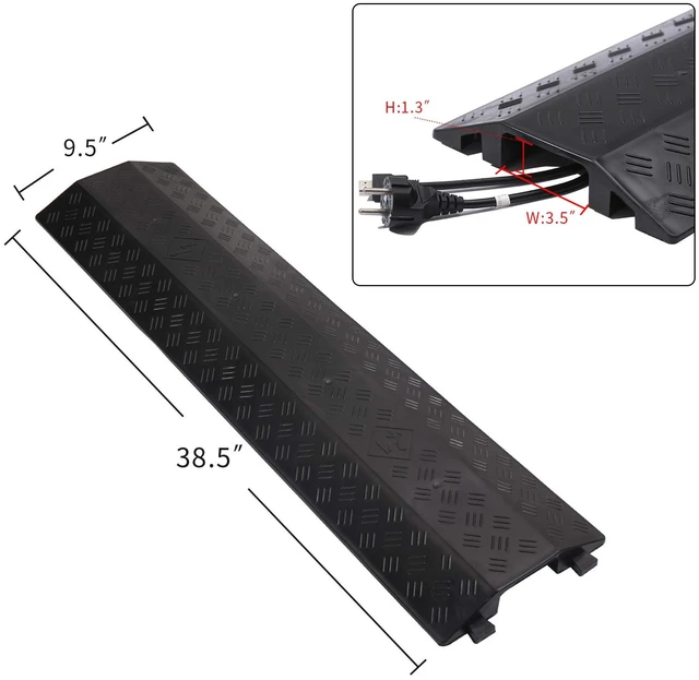 Alt view image 2 of 6 - Medium 3 Pack - Floor Cord Cover Cord Protector Drop Over Drop Trak Cable Ramp for Office Warehouse - Black