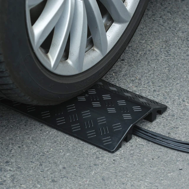 Alt view image 5 of 6 - Medium 3 Pack - Floor Cord Cover Cord Protector Drop Over Drop Trak Cable Ramp for Office Warehouse - Black