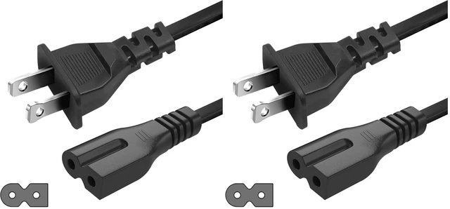 Main image of 2 Prong Polarized 5Ft Power Cord C7 Connector AC Power Cable Replacement for Vizio D-E-M Series TV, Sewing Machine, PlayStation PS1/PS2, Sony, Bose, Brother, Singer (Pack of 2)