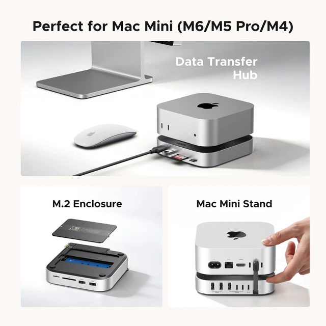 Alt view image 2 of 7 - Mac mini Dock & Stand with NVMe SSD Enclosure for M6/M5 Pro/M4 3 USB A 10Gbps, USB C Data Port, SD Card Reader for Mac mini M6/M4/ M4 Pro/M5 Pro