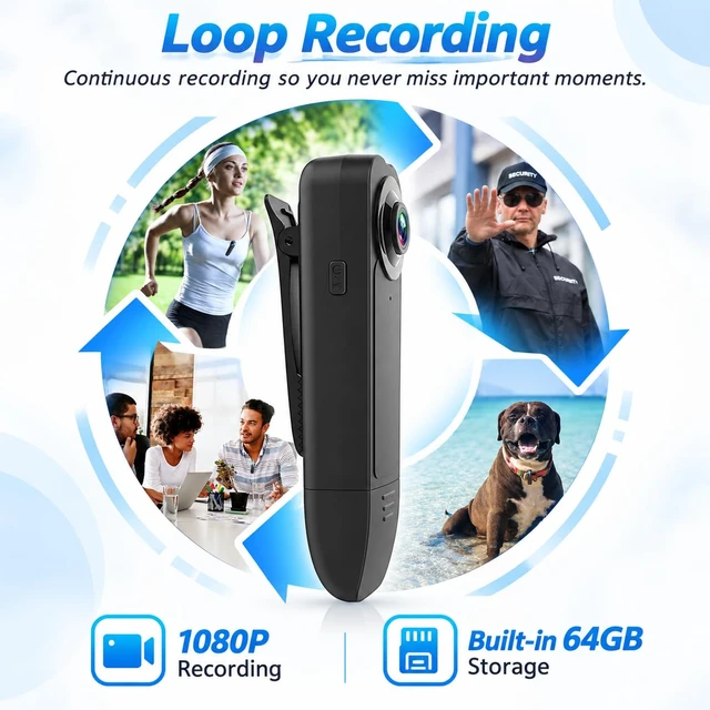 Alt view image 3 of 6 - Mini Body Camera with Audio & Video Recording - Small POV Cam 1080P with 64G Card - Wearable Personal Portable Cameras Recorder DV - Night Version Camcorder for Security Work Records Guard Traveling