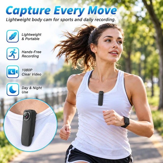 Alt view image 6 of 6 - Mini Body Camera with Audio & Video Recording - Small POV Cam 1080P with 64G Card - Wearable Personal Portable Cameras Recorder DV - Night Version Camcorder for Security Work Records Guard Traveling