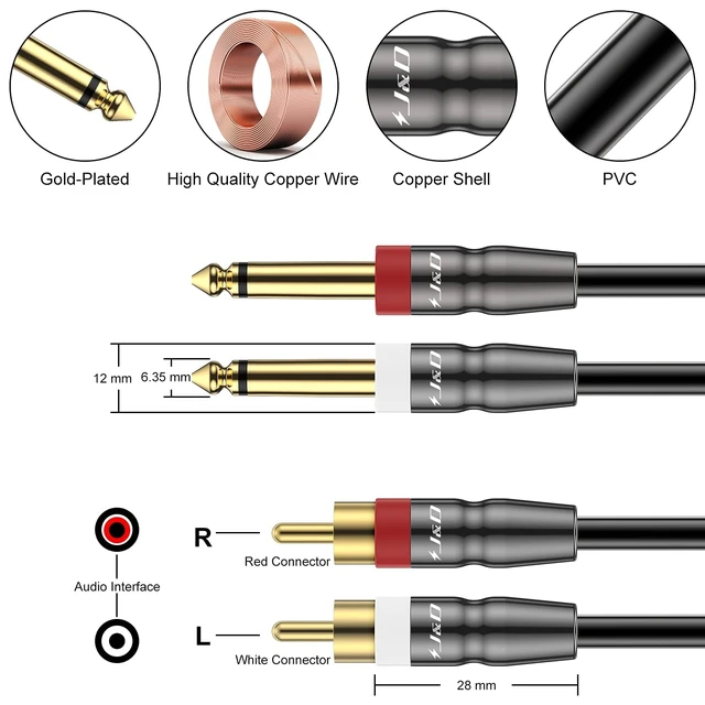 Alt view image 2 of 7 - Dual 1/4 inch TS to Dual RCA Cable, Heavy Duty 1/4 Male to RCA Male Adapter Stereo Audio Interconnect Quarter inch Cable, 25 Feet