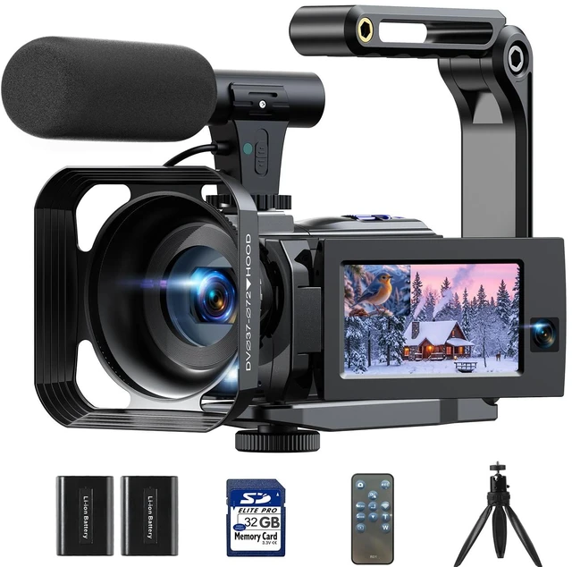 Main image of 5K Camcorder Video Camera, Night Vision, Dual Lens, 3" Touchscreen 5K 56MP Dual Lens (Front 4K/Rear 1080P), 16X Digital Zoom, IR Night Vision, WiFi, Webcam/HDMI, 32GB Card, Mic, Vlogging Kit