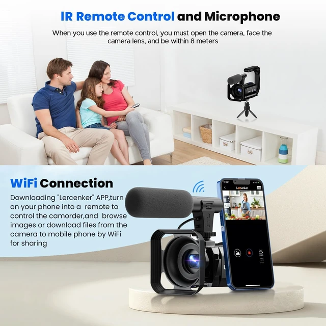 Alt view image 5 of 6 - 5K Camcorder Video Camera, Night Vision, Dual Lens, 3" Touchscreen 5K 56MP Dual Lens (Front 4K/Rear 1080P), 16X Digital Zoom, IR Night Vision, WiFi, Webcam/HDMI, 32GB Card, Mic, Vlogging Kit