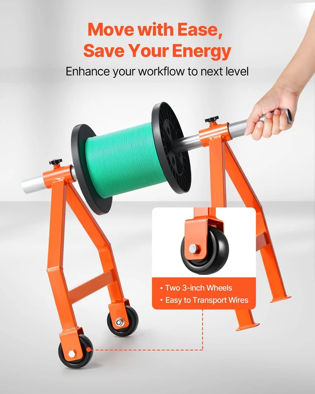 Alt view image 3 of 7 - Wire Spool Rack, 220 lbs Load Capacity, Portable Cable Caddy, Moveable Wire Rack with Wheels, Spool Holder, Up to 29.9 in Diameter, for Electrical Industrial and Retail Use, Working Efficiency