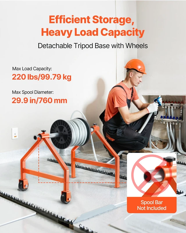 Alt view image 2 of 7 - Wire Spool Rack, 220 lbs Load Capacity, Portable Cable Caddy, Moveable Wire Rack with Wheels, Spool Holder, Up to 29.9 in Diameter, for Electrical Industrial and Retail Use, Working Efficiency