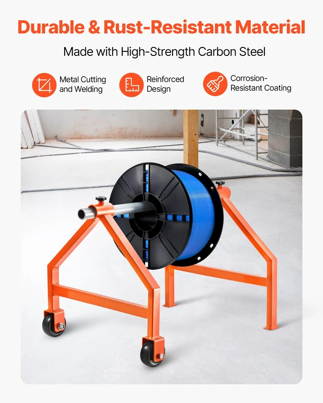 Alt view image 4 of 7 - Wire Spool Rack, 220 lbs Load Capacity, Portable Cable Caddy, Moveable Wire Rack with Wheels, Spool Holder, Up to 29.9 in Diameter, for Electrical Industrial and Retail Use, Working Efficiency