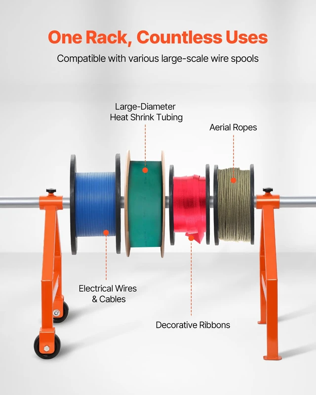 Alt view image 6 of 7 - Wire Spool Rack, 220 lbs Load Capacity, Portable Cable Caddy, Moveable Wire Rack with Wheels, Spool Holder, Up to 29.9 in Diameter, for Electrical Industrial and Retail Use, Working Efficiency