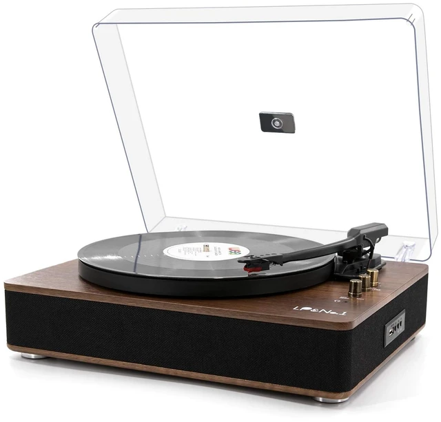 Main image of Record Player with Stereo Speakers, 3-Speed Belt-Drive Turntable for Vinyl Records with Bluetooth Playback and Auto-Stop, Vinyl Record Player with USB Recording,Pitch Control,Walnut Wood