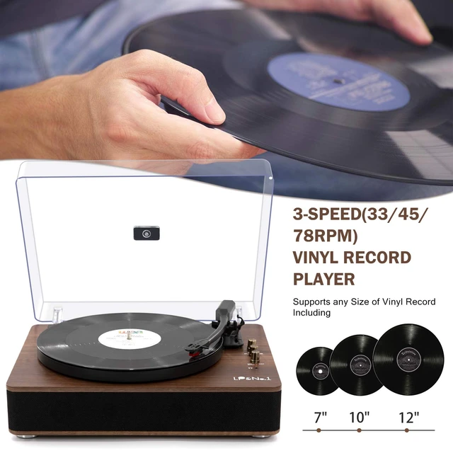 Alt view image 3 of 7 - Record Player with Stereo Speakers, 3-Speed Belt-Drive Turntable for Vinyl Records with Bluetooth Playback and Auto-Stop, Vinyl Record Player with USB Recording,Pitch Control,Walnut Wood